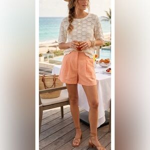 Ann Taylor Linen Blend Pleated Shorts Sz 4 Coral High Waist Pockets Classic
